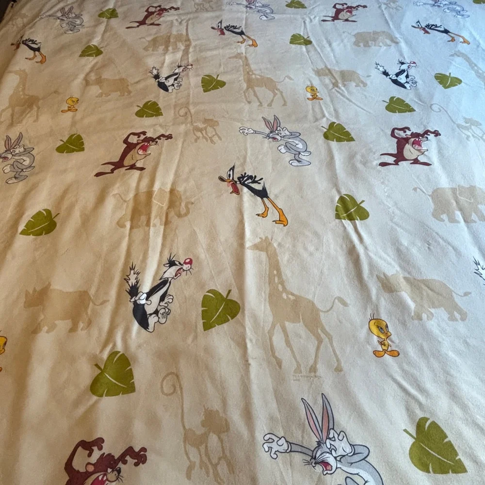 Vintage Looney Tunes Double Flat Sheet Brown Bugs Bunny Tweety Bird Sylvester